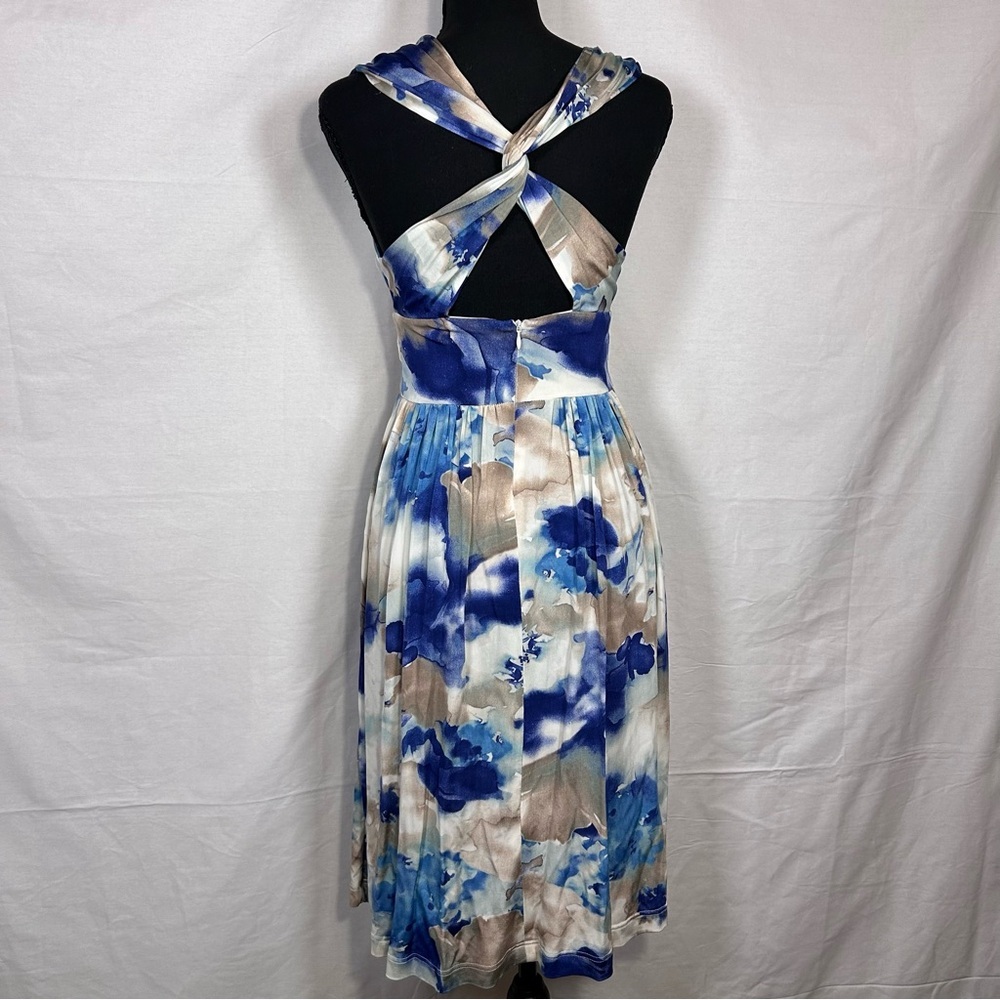 Blue & Cream Watercolor Sleeveless Midi Dress - Picture 4 of 7